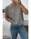 High Flower Pattern Ribbed Trim Short Sleeve Boxy Sweater - XL