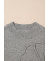 High Flower Pattern Ribbed Trim Short Sleeve Boxy Sweater - XL