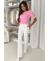 Bonbon Colorblock Bow V-Shape Cut Back Short Sleeve Sweater - L
