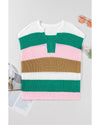 Multicolour Color Block Notch V Neck Sweater T Shirt - L