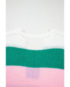 Multicolour Color Block Notch V Neck Sweater T Shirt - L