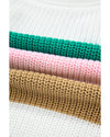 Multicolour Color Block Notch V Neck Sweater T Shirt - L