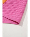 Orange Color Block Eyelet Casual Sweater T Shirt - S