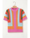 Orange Color Block Eyelet Casual Sweater T Shirt - XL