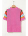 Orange Color Block Eyelet Casual Sweater T Shirt - XL