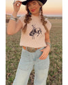 Oatmeal HOWDY Rodeo Cowboy Graphic High Neck Short Sleeve Sweater - XL