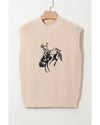 Oatmeal HOWDY Rodeo Cowboy Graphic High Neck Short Sleeve Sweater - XL
