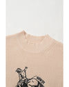 Oatmeal HOWDY Rodeo Cowboy Graphic High Neck Short Sleeve Sweater - XL