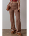 Straw Yellow High Waist Straight Leg Knitted Pants - M