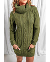 Azura Exchange Olive Cowl Neck Cable Knit Sweater Dress - M