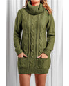 Azura Exchange Olive Cowl Neck Cable Knit Sweater Dress - M