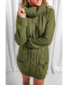 Azura Exchange Olive Cowl Neck Cable Knit Sweater Dress - M