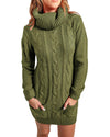 Azura Exchange Olive Cowl Neck Cable Knit Sweater Dress - S