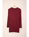 Burgundy Front Pocket and Buttons Closure Cardigan - 2XL