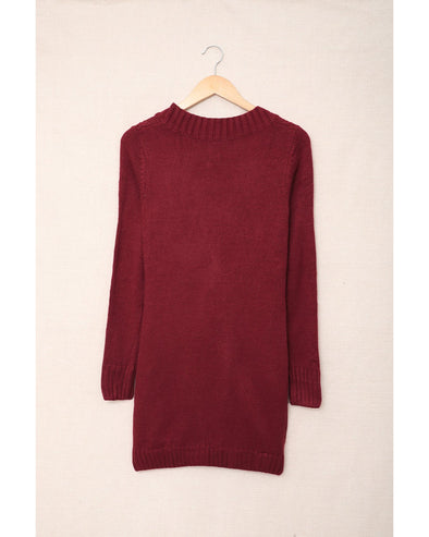 Burgundy Front Pocket and Buttons Closure Cardigan - 2XL