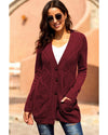 Burgundy Front Pocket and Buttons Closure Cardigan - 2XL