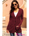 Burgundy Front Pocket and Buttons Closure Cardigan - 2XL