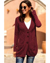 Burgundy Front Pocket and Buttons Closure Cardigan - 2XL