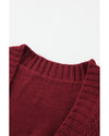Burgundy Front Pocket and Buttons Closure Cardigan - 2XL