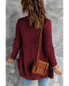 Burgundy Front Pocket and Buttons Closure Cardigan - 2XL