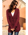 Burgundy Front Pocket and Buttons Closure Cardigan - 2XL