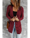 Burgundy Front Pocket and Buttons Closure Cardigan - 2XL