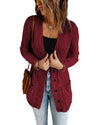 Burgundy Front Pocket and Buttons Closure Cardigan - 2XL