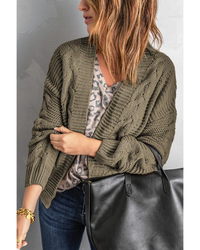 Olive Chunky Wide Long Sleeve Knit Cardigan - M