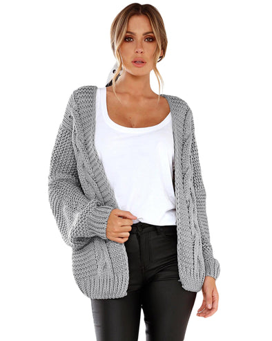 Azura Exchange Gray Chunky Wide Long Sleeve Knit Cardigan - 2XL