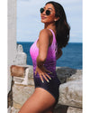 Purple Gradient Criss Cross Back One Piece Swimsuit - 2XL