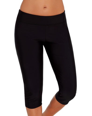 Black Mid Waist Crop Swim Leggings - S