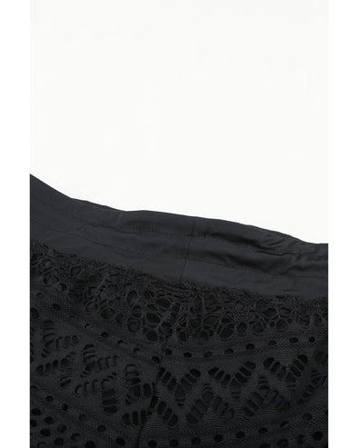 Black Lace Shorts Attached Swim Bottom - L