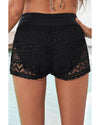 Black Lace Shorts Attached Swim Bottom - L