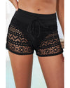 Black Lace Shorts Attached Swim Bottom - M