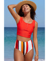 Square Neck Sleeveless Fashion Print Tankini Set - M