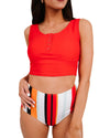 Square Neck Sleeveless Fashion Print Tankini Set - M