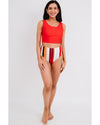 Square Neck Sleeveless Fashion Print Tankini Set - M
