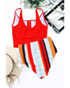 Square Neck Sleeveless Fashion Print Tankini Set - XL