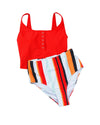 Square Neck Sleeveless Fashion Print Tankini Set - XL