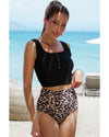 Black Square Neck Sleeveless Fashion Print Tankini Set - L
