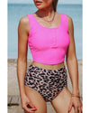 Leopard Square Neck Sleeveless Fashion Print Tankini Set - S