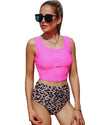 Leopard Square Neck Sleeveless Fashion Print Tankini Set - S