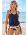 Blue Tankini with Stripes Patchwork - 2XL