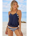 Blue Tankini with Stripes Patchwork - 2XL