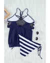 Blue Tankini with Stripes Patchwork - 2XL