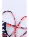 Fiery Red Floral Print Criss Cross Hollow-out Tankini Swimwear - S