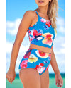 Blue Floral Print Spaghetti Straps Tankini Set - S