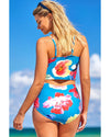 Blue Floral Print Spaghetti Straps Tankini Set - S