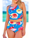 Blue Floral Print Spaghetti Straps Tankini Set - XL