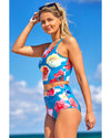 Blue Floral Print Spaghetti Straps Tankini Set - XL